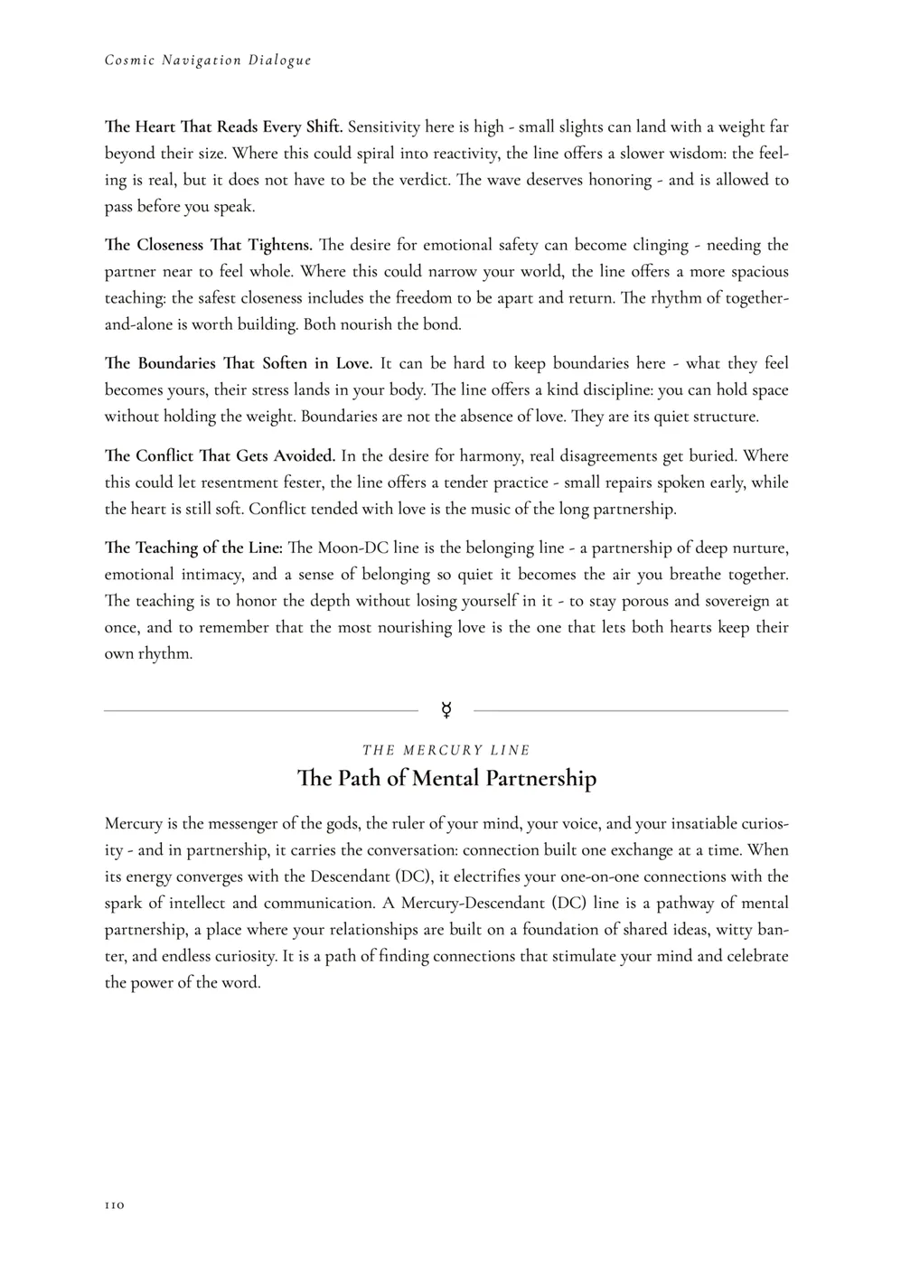Sample page 3 of 3 from the Moon chapter of Cosmic Navigation Dialogue, showing the printed layout and writing style.